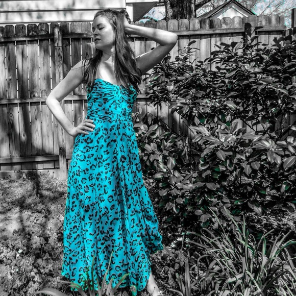 turquoise animal print dress